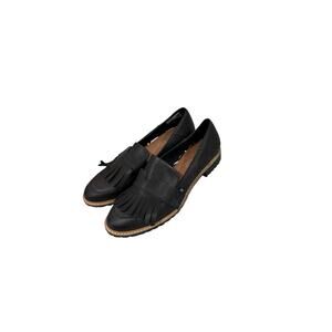 TOMS Mallory Loafers Black Leather Fringe Slip On Professional Comfort Size 9.5